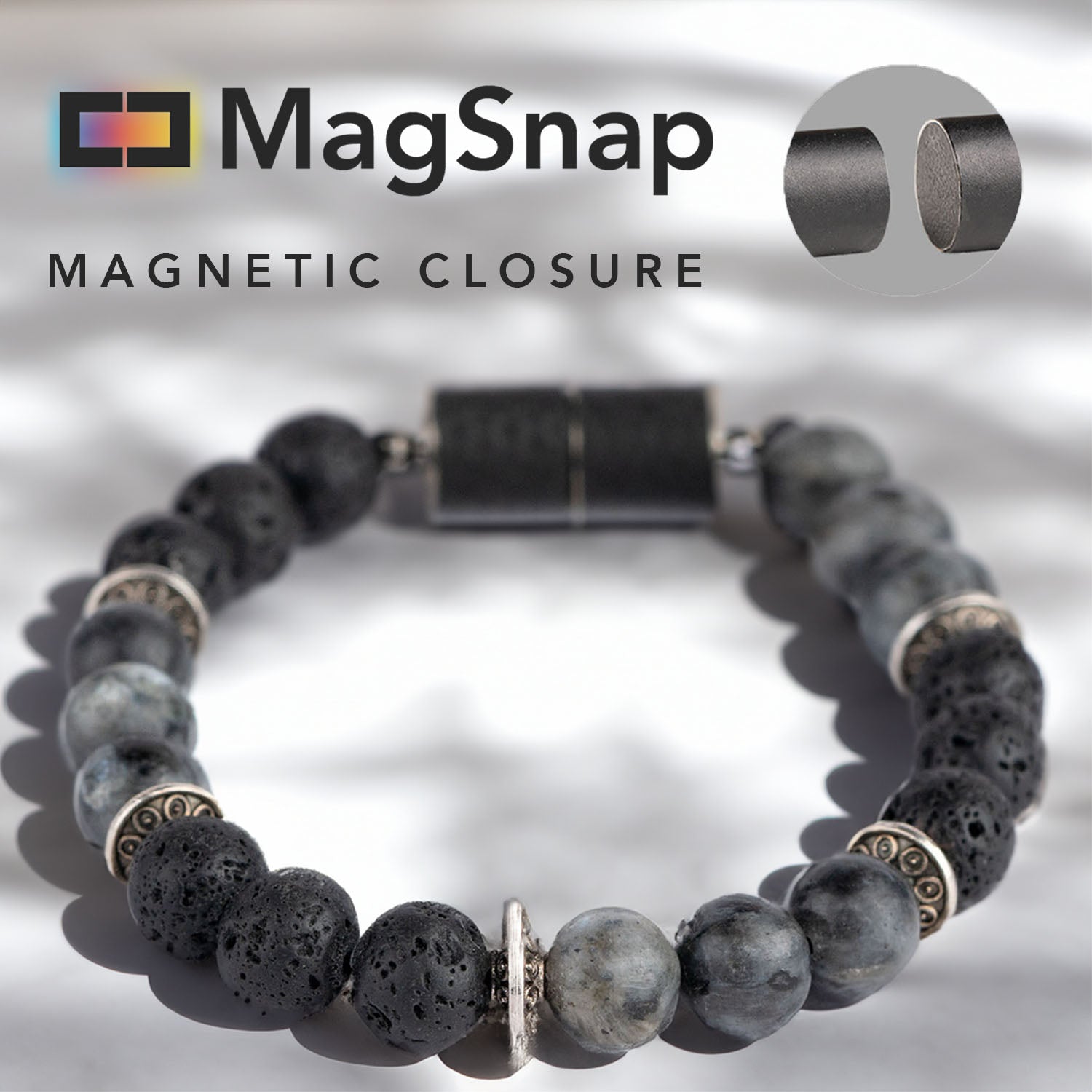  Natural Stone Jewellery Spiritual Lava and Larvikite Natural Stone Bracelet with MagSnap