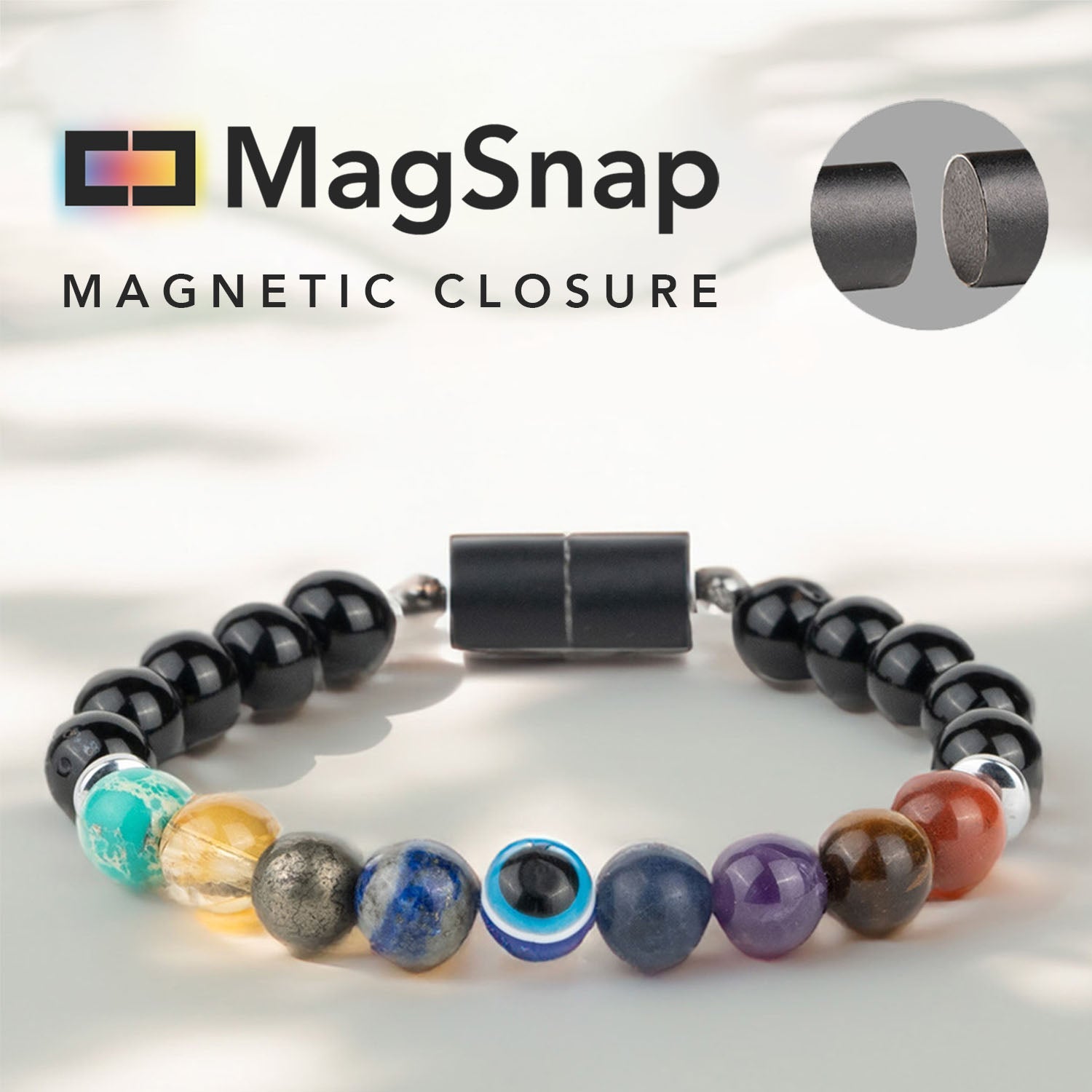 Natural Stone Jewellery Super 9 Chakra Natural Stone Bracelet with Magsnap