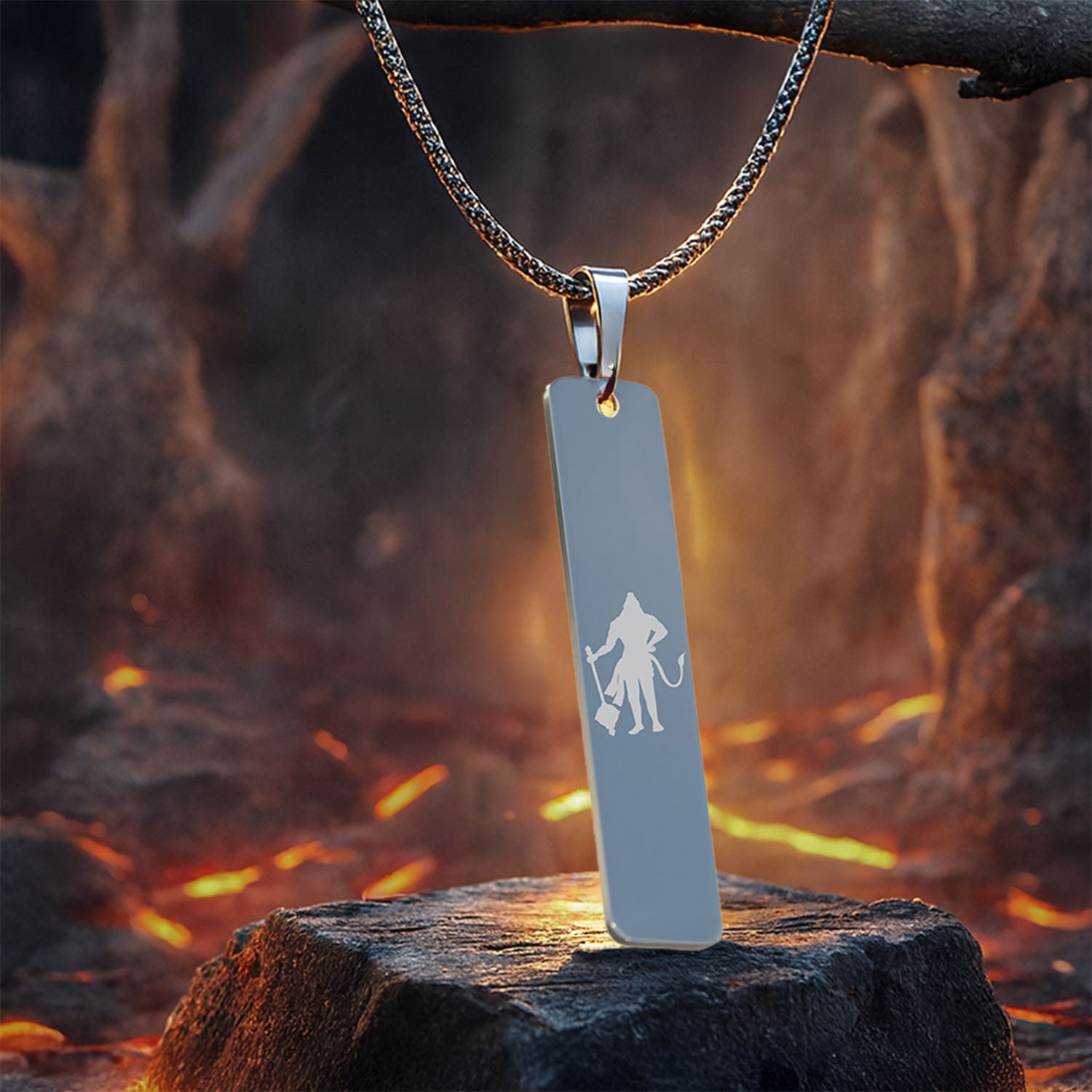 Sacred Hanuman Mini Tag Necklace Silver
