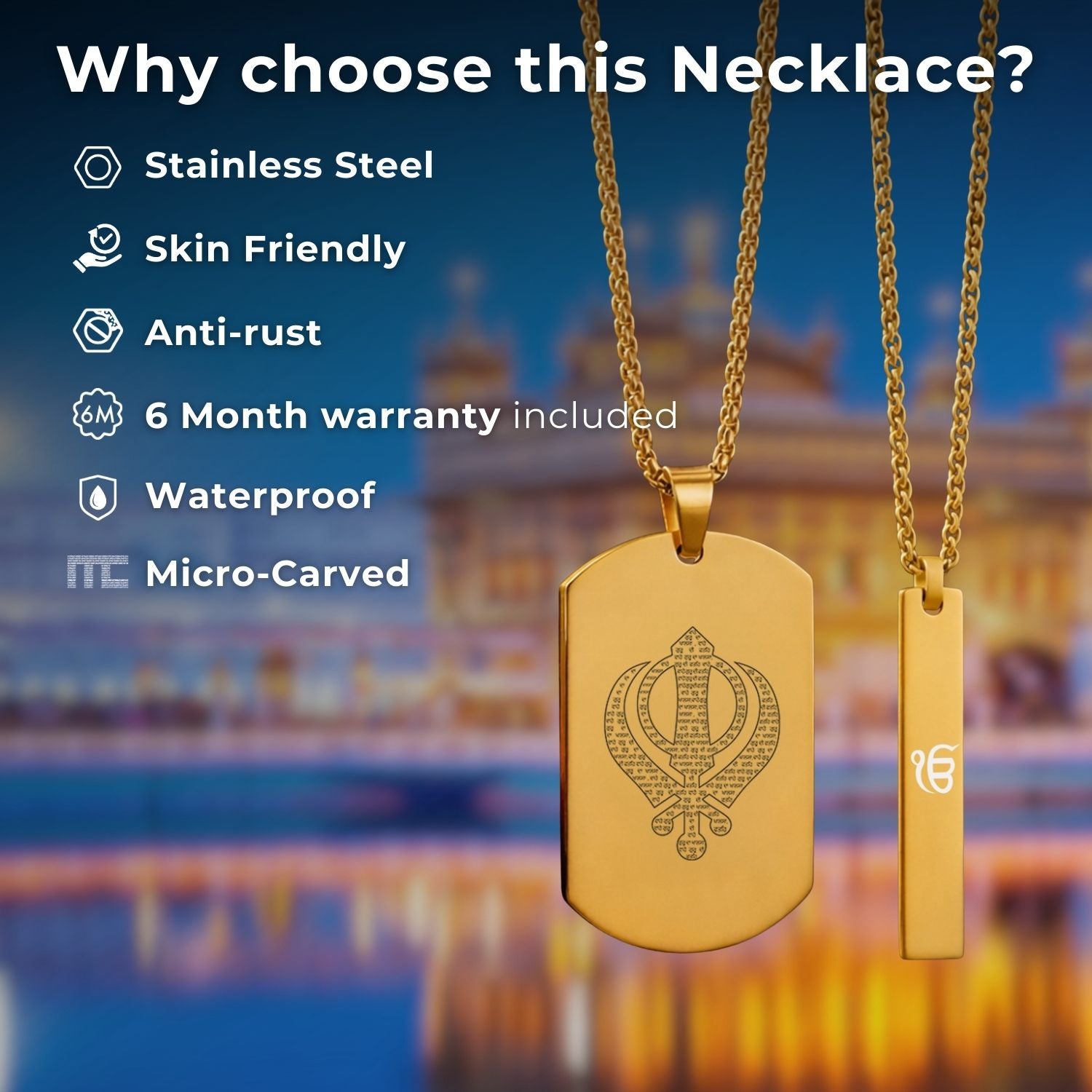 Khanda MicroCarved Tag Necklace Gold