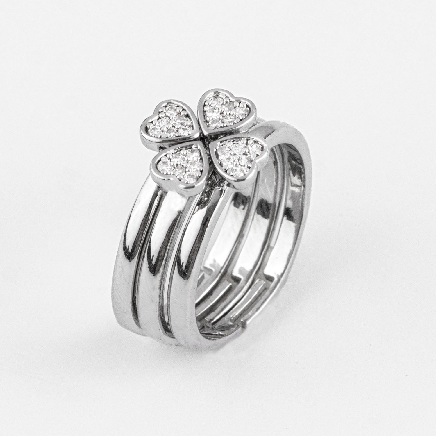 W Premium Jewellery Silver Clover Heart Rings (Pack Of 3)