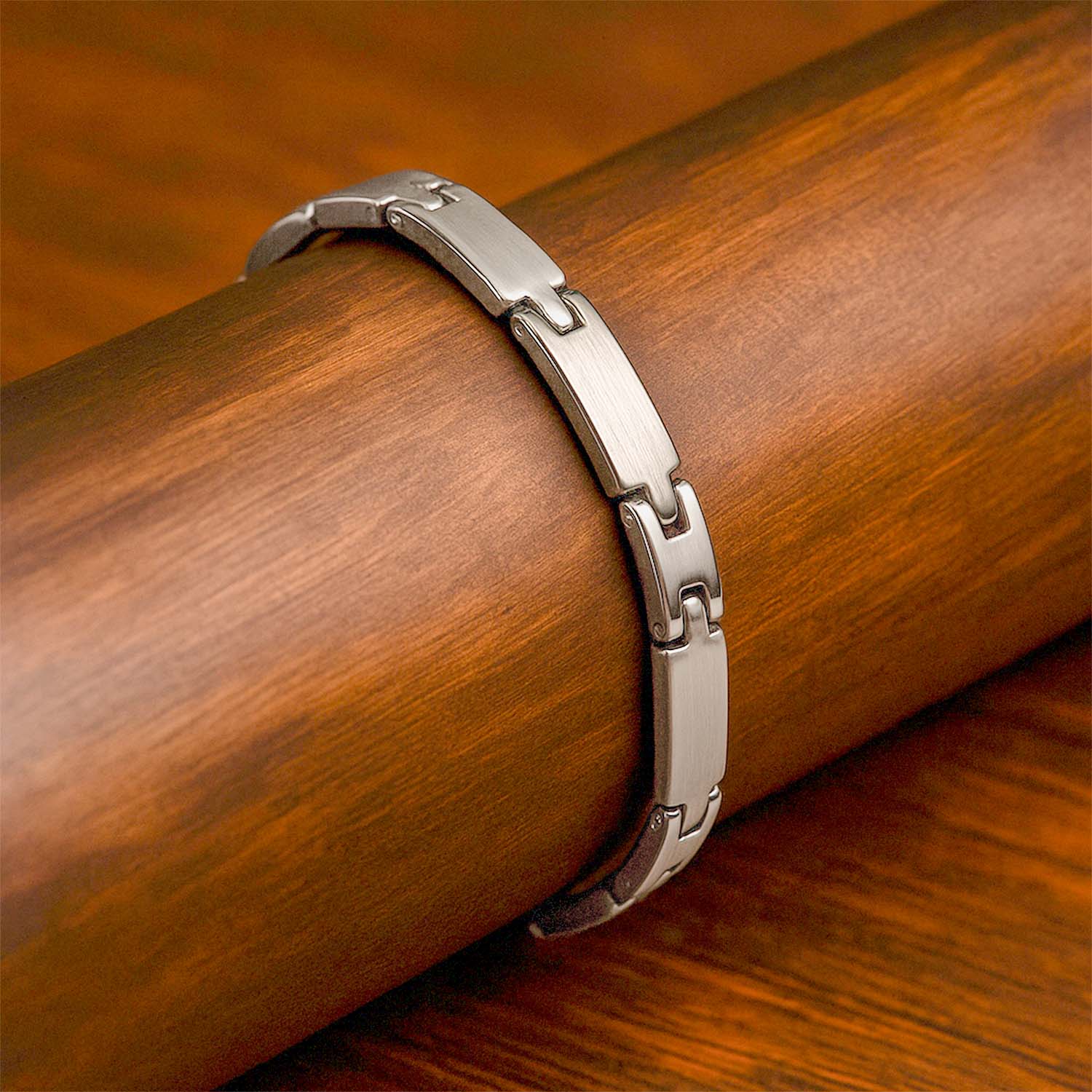 Silver Dual Finish Steel Link Bracelet