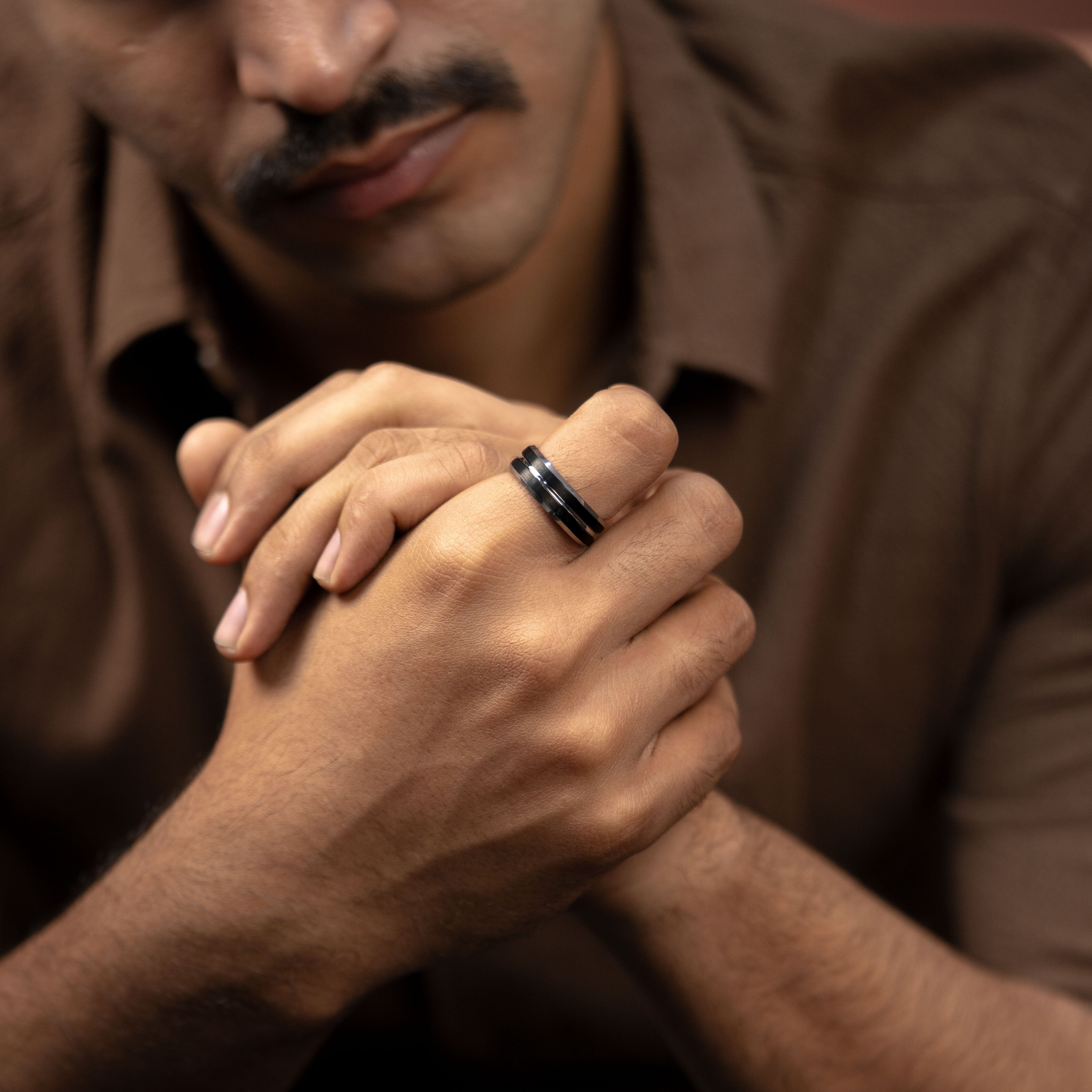 Silver Streak Tungsten Carbide Band Ring