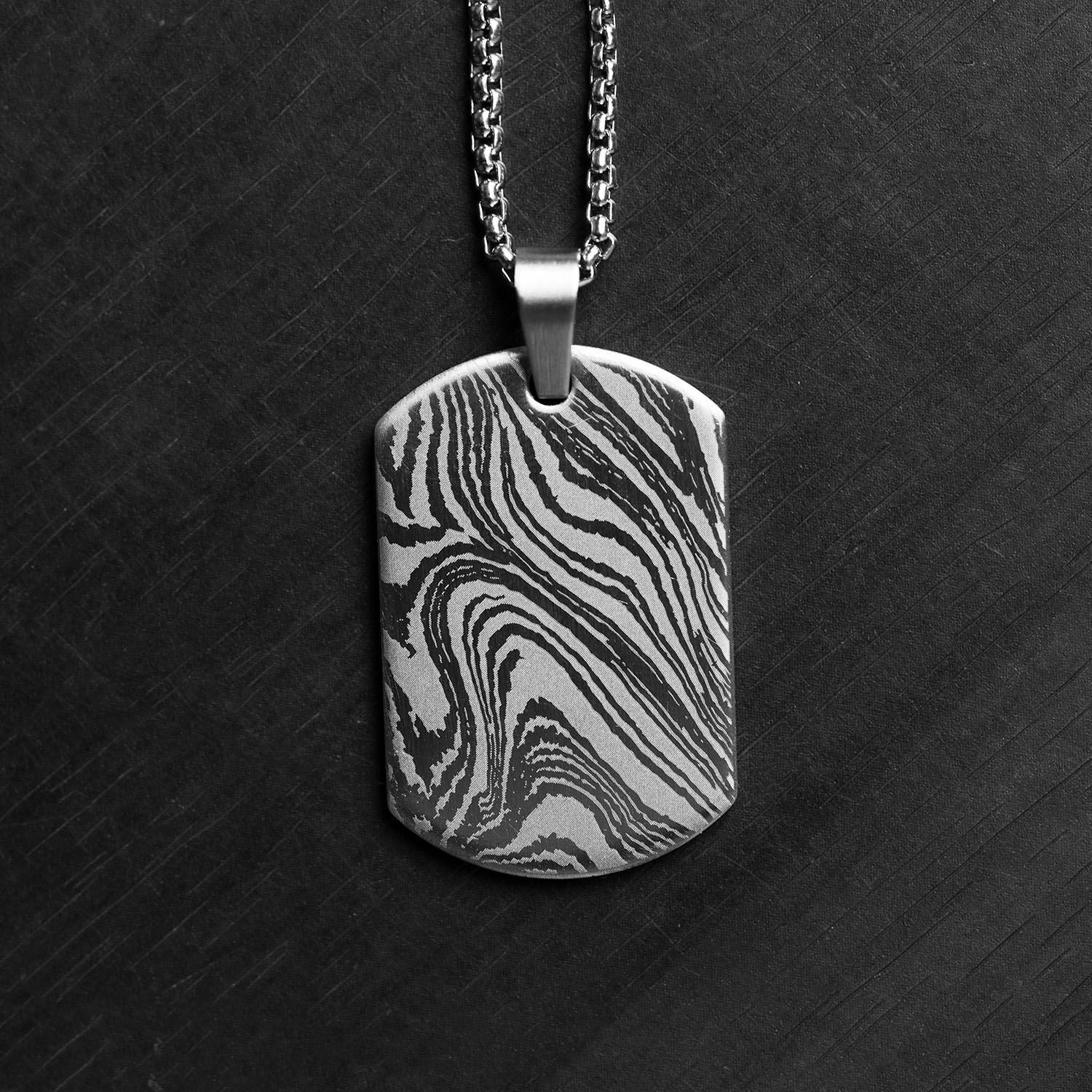 Damascus Steel Army Dog Tag Necklace Silver