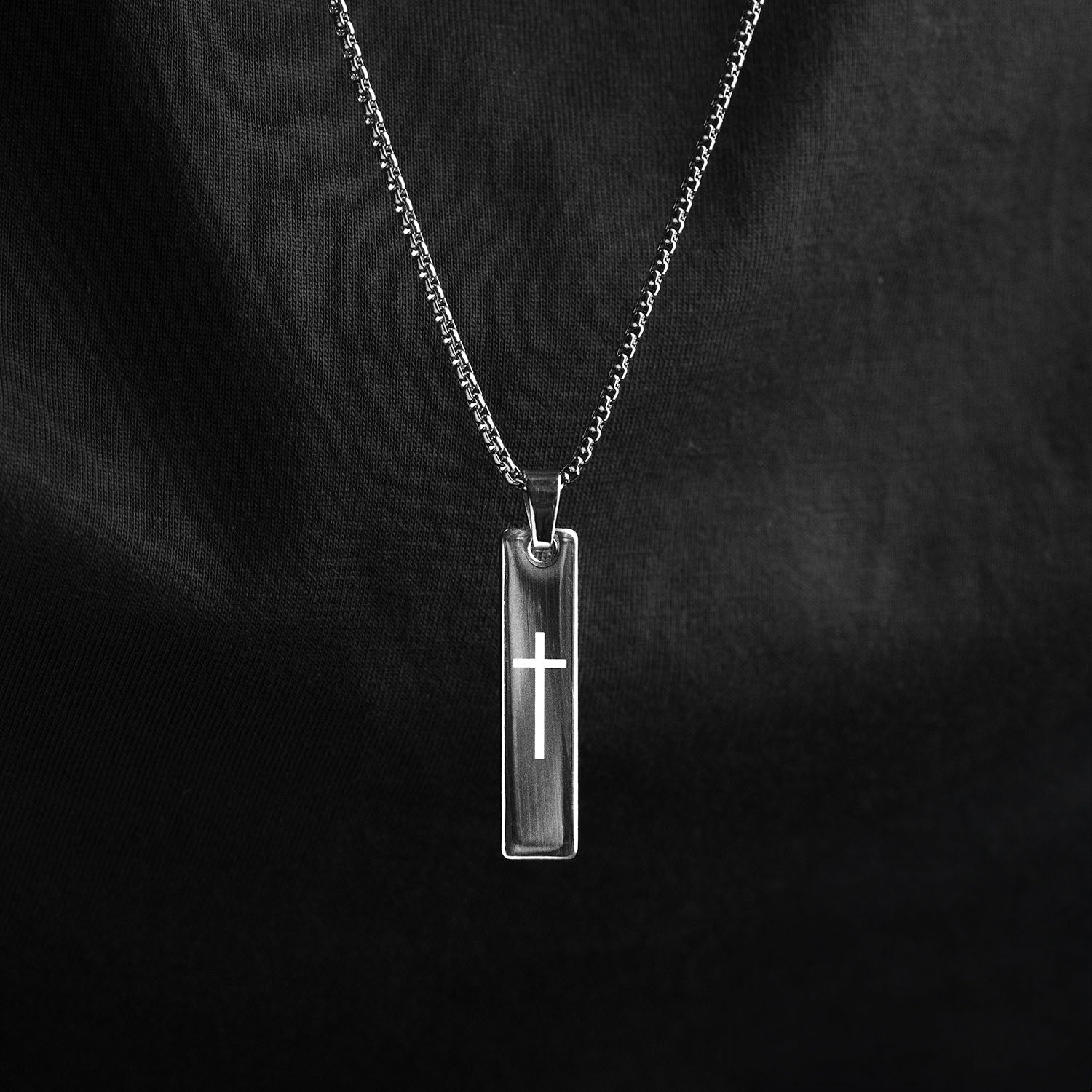 Silver Holy Cross Spiritual Mini Bar Necklace