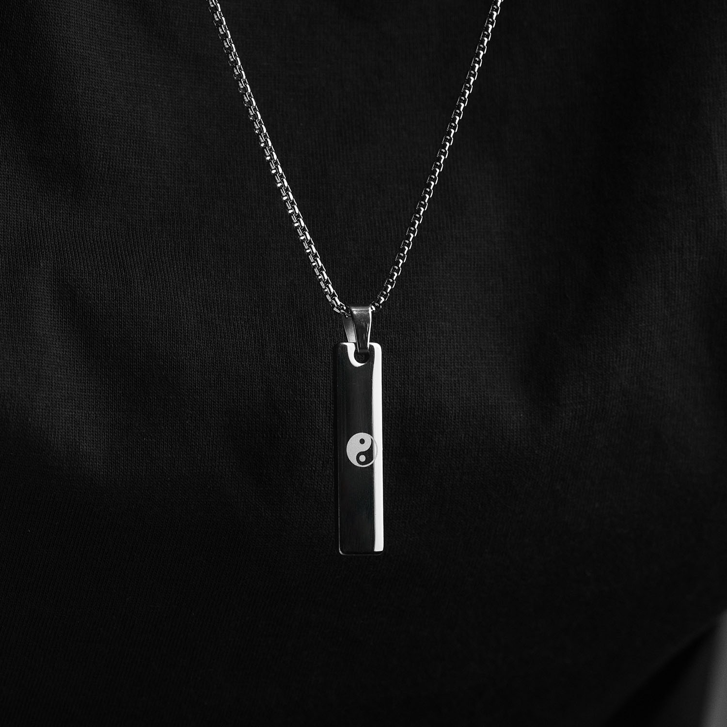Silver Yin Yang Spiritual Mini Bar Necklace