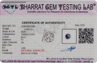 Sodalite lab certificate 3