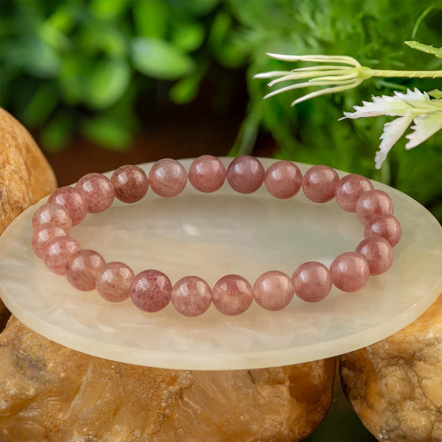 Soulful Strawberry Quartz Natural Stone Elastic Bracelet