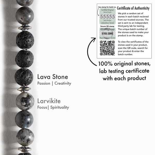 Spiritual Lava and Larvikite Natural Stone Bracelet with MagSnap
