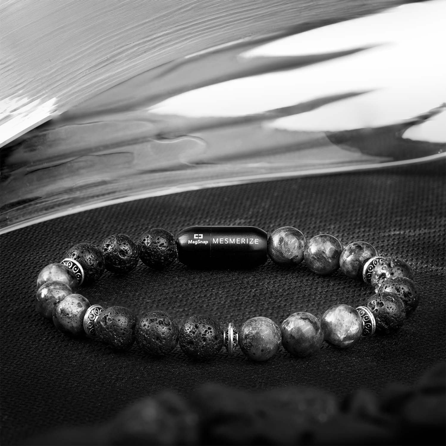 Natural Stone Jewellery Spiritual Lava and Larvikite Natural Stone Bracelet with MagSnap