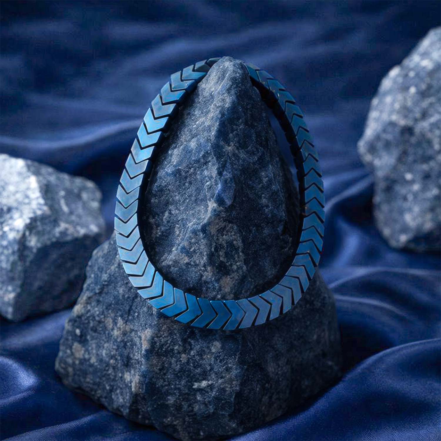 Steel Blue Hematite Stack Natural Stone Bracelet