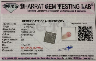 Strawberry Quartz lab certificate 6
