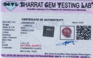 Strawberry Quartz lab certificate 1