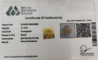 Sunstone lab certificate 9