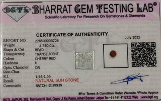 Sunstone lab certificate 3