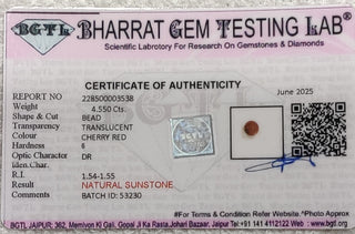 Sunstone lab certificate 2