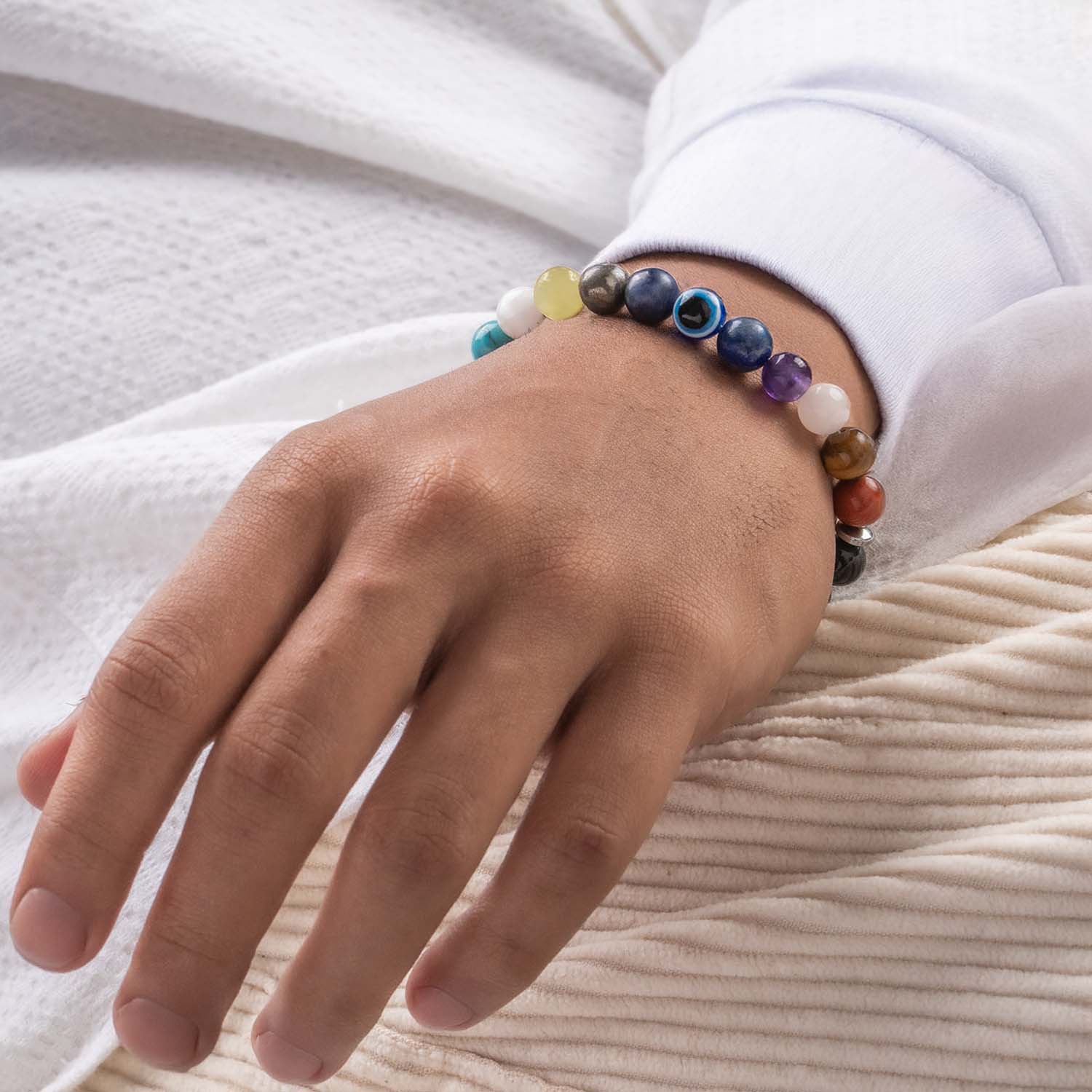 Super 11 Chakra Evil Eye Natural Stone Bracelet with Magsnap 2 by