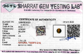 Tiger Eye lab certificate 1