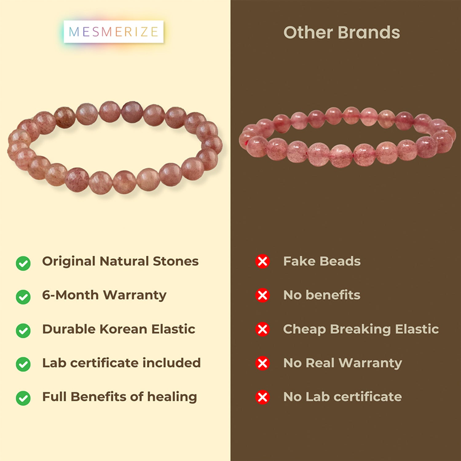 Soulful Strawberry Quartz Natural Stone Elastic Bracelet