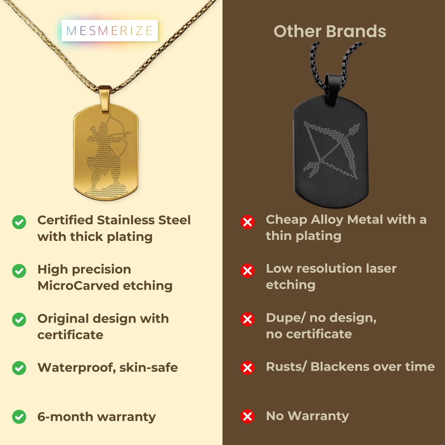 Ram MicroCarved Inlay Tag Necklace Gold