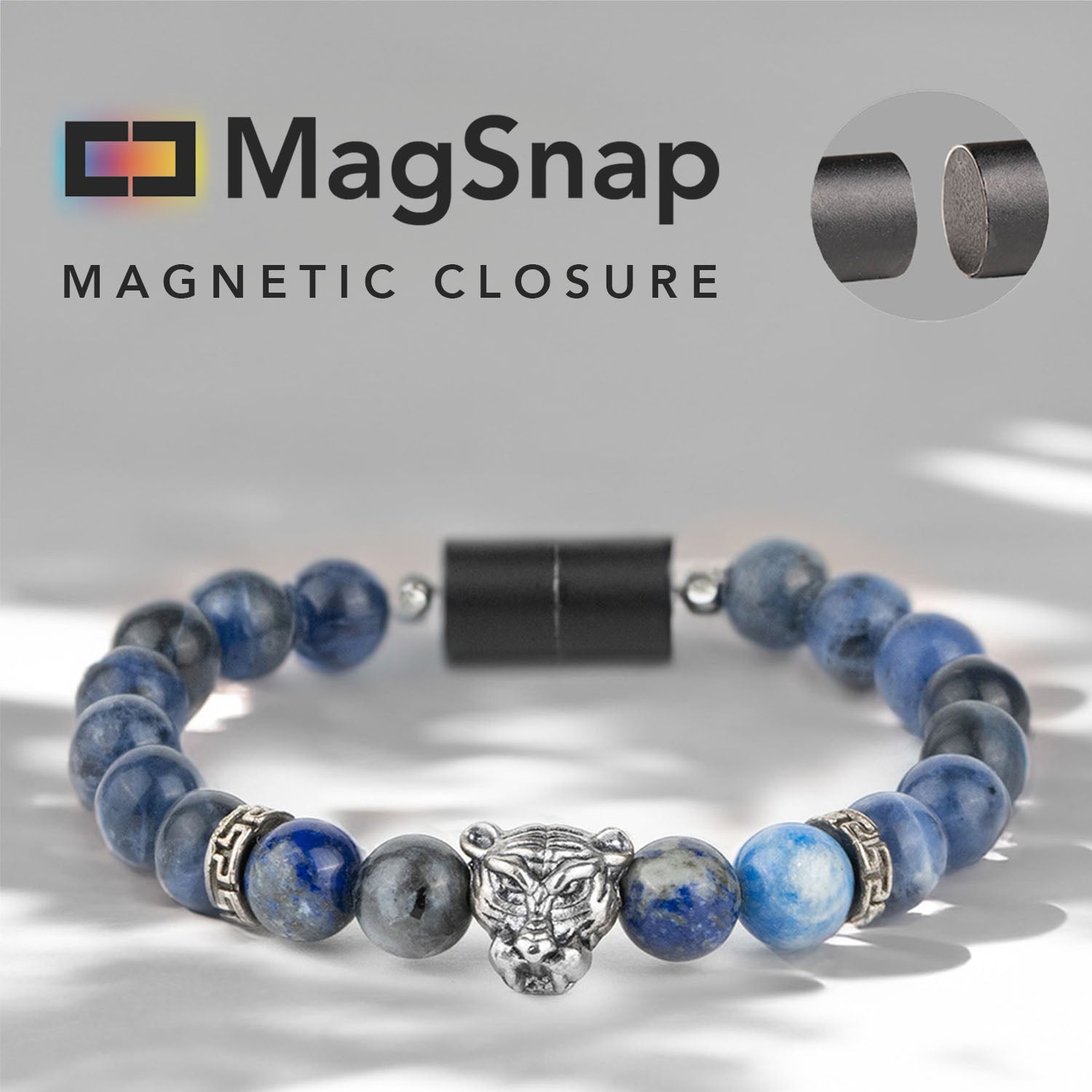 Natural Stone Jewellery Wisdom Lapis Lazuli Natural Stone Panther Bracelet With Magsnap