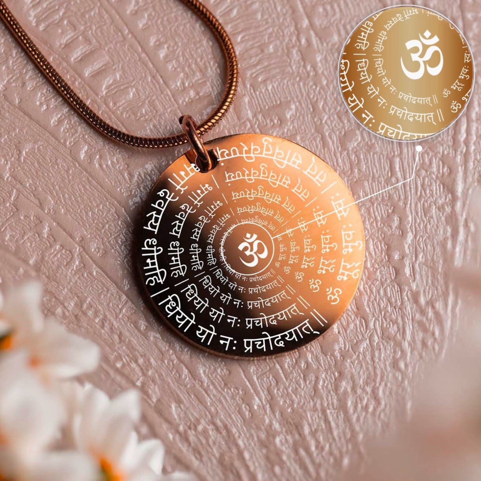 Radiant Gayatri Mantra Circle Rose Gold Necklace