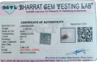 White Coral lab certificate 2