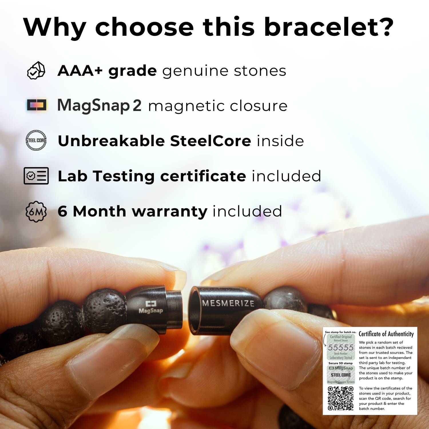 Natural Stone Jewellery Money Magnet Pyrite Natural Stone Bracelet with Magsnap