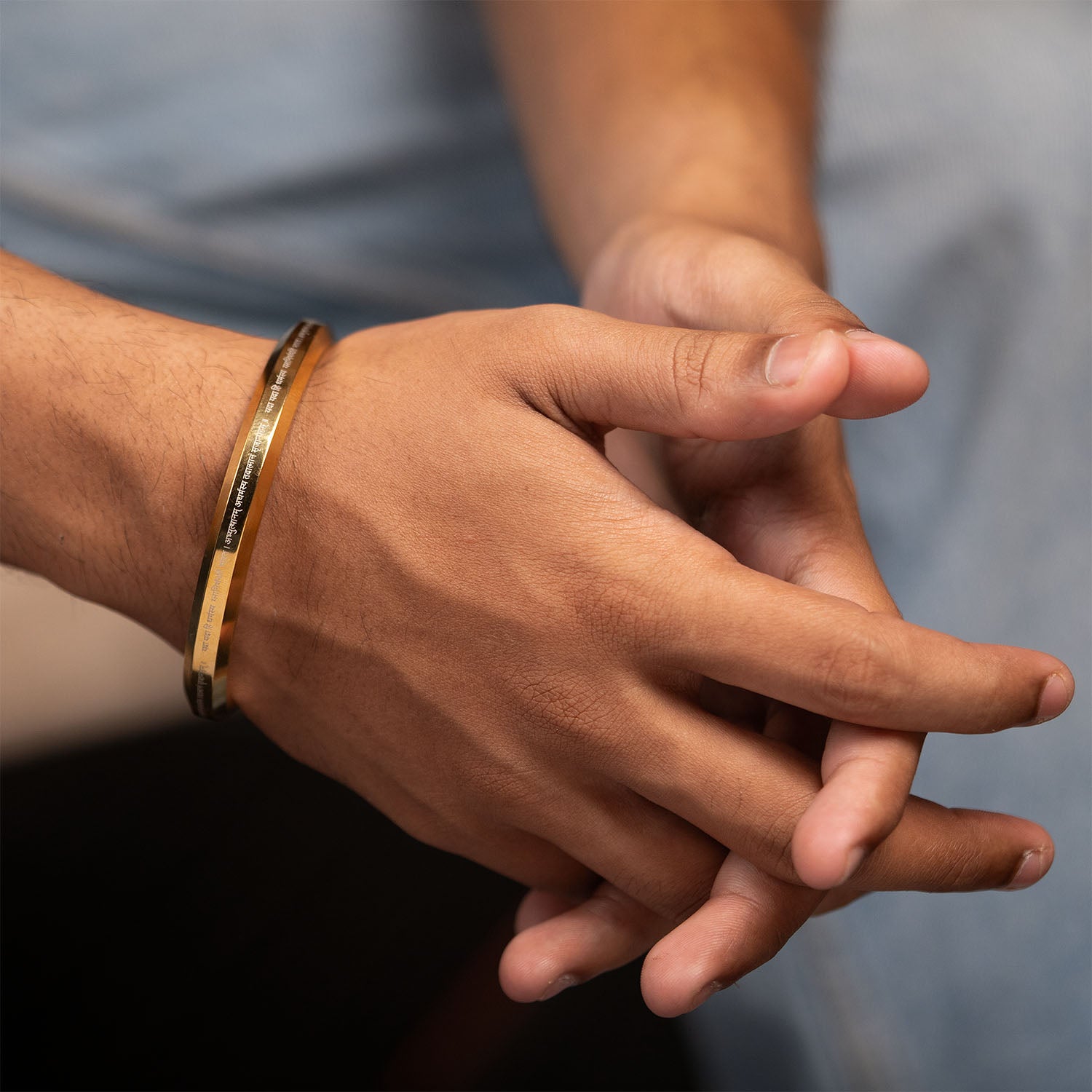 Yada Yada Hi Dharmasya Mahabharat MicroCarved Round Kada Gold