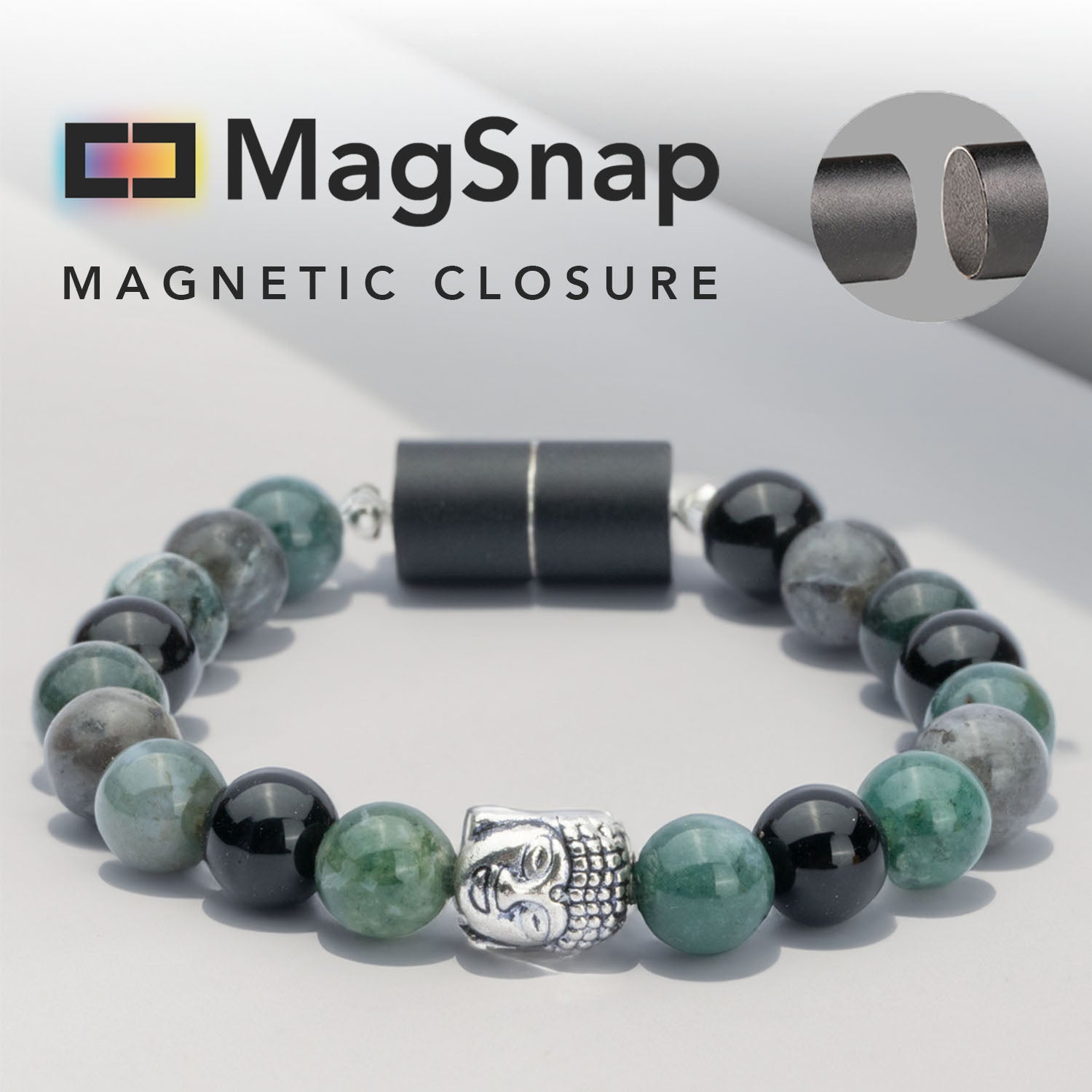 Natural Stone Jewellery Zen Moss Agate Natural Stone Natural Stone Buddha Bracelet With Magsnap