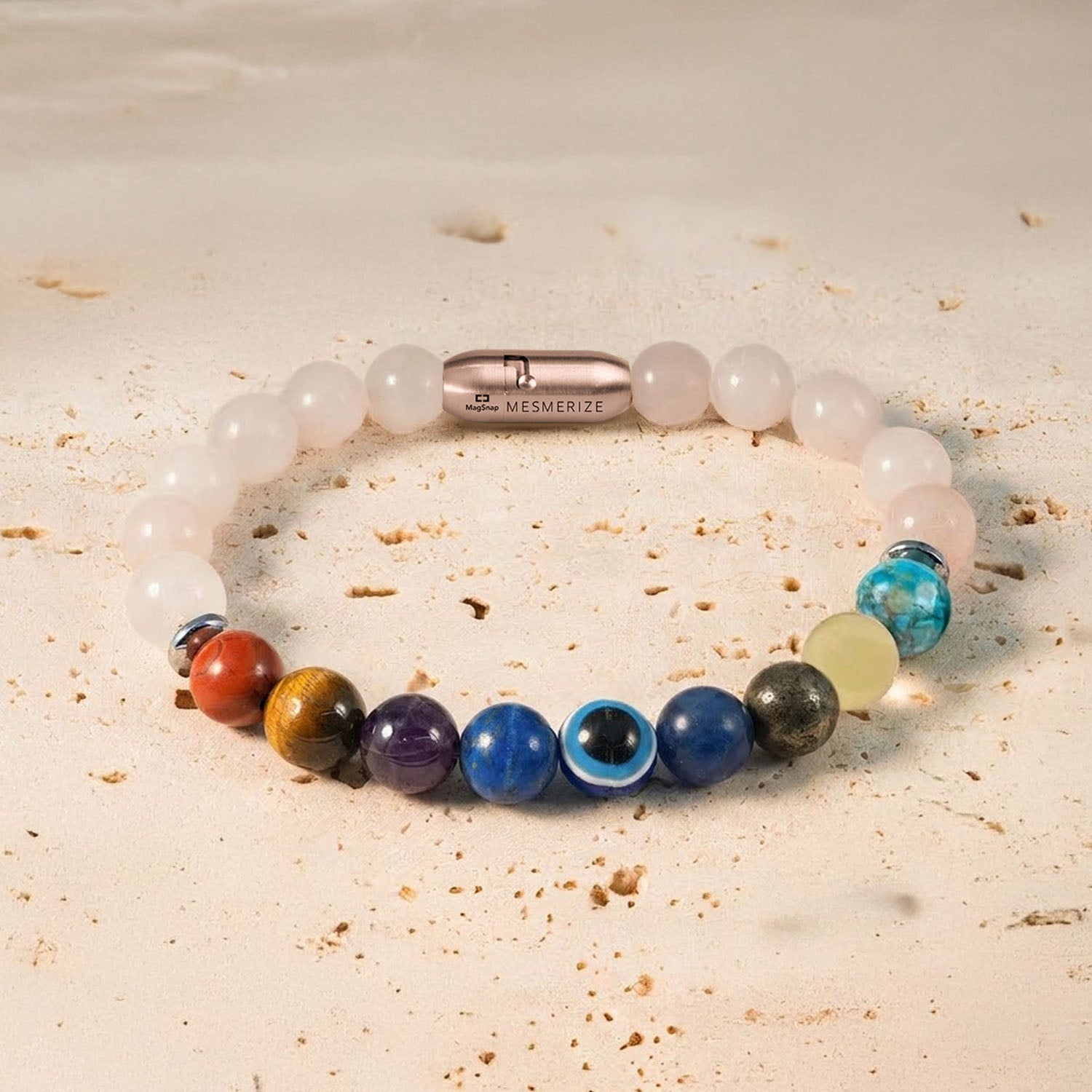 Rose Quartz 9 Chakra Bracelet | Natural Stone