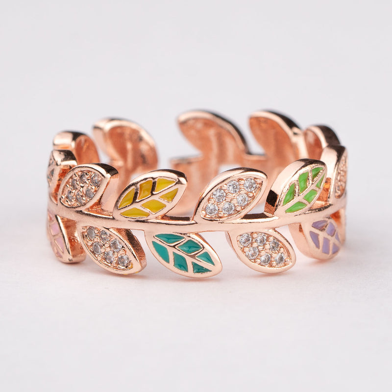Rose Gold Multi Diamond Leaf Ring