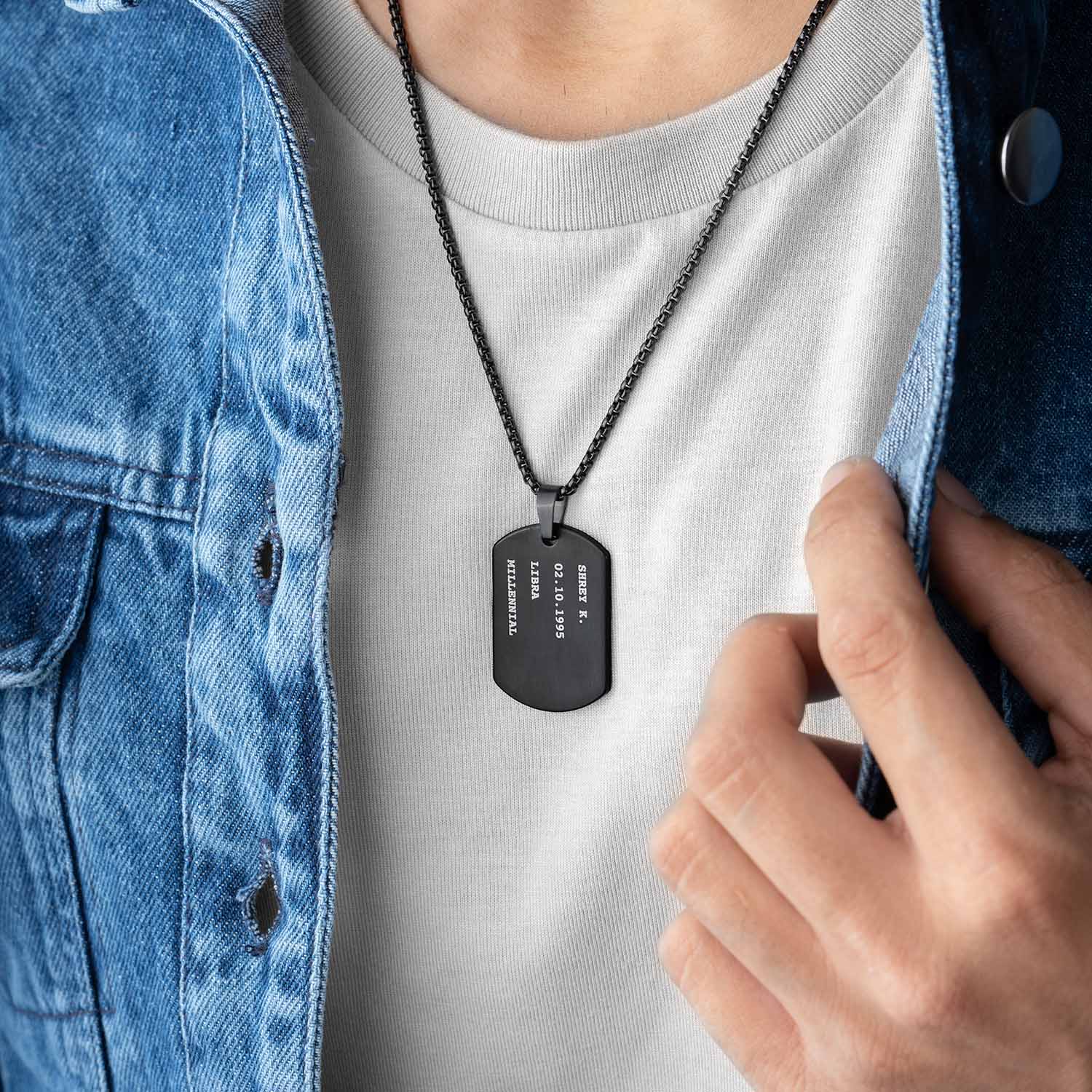 M Premium Jewellery Necklace Dog Tag Black Personalised