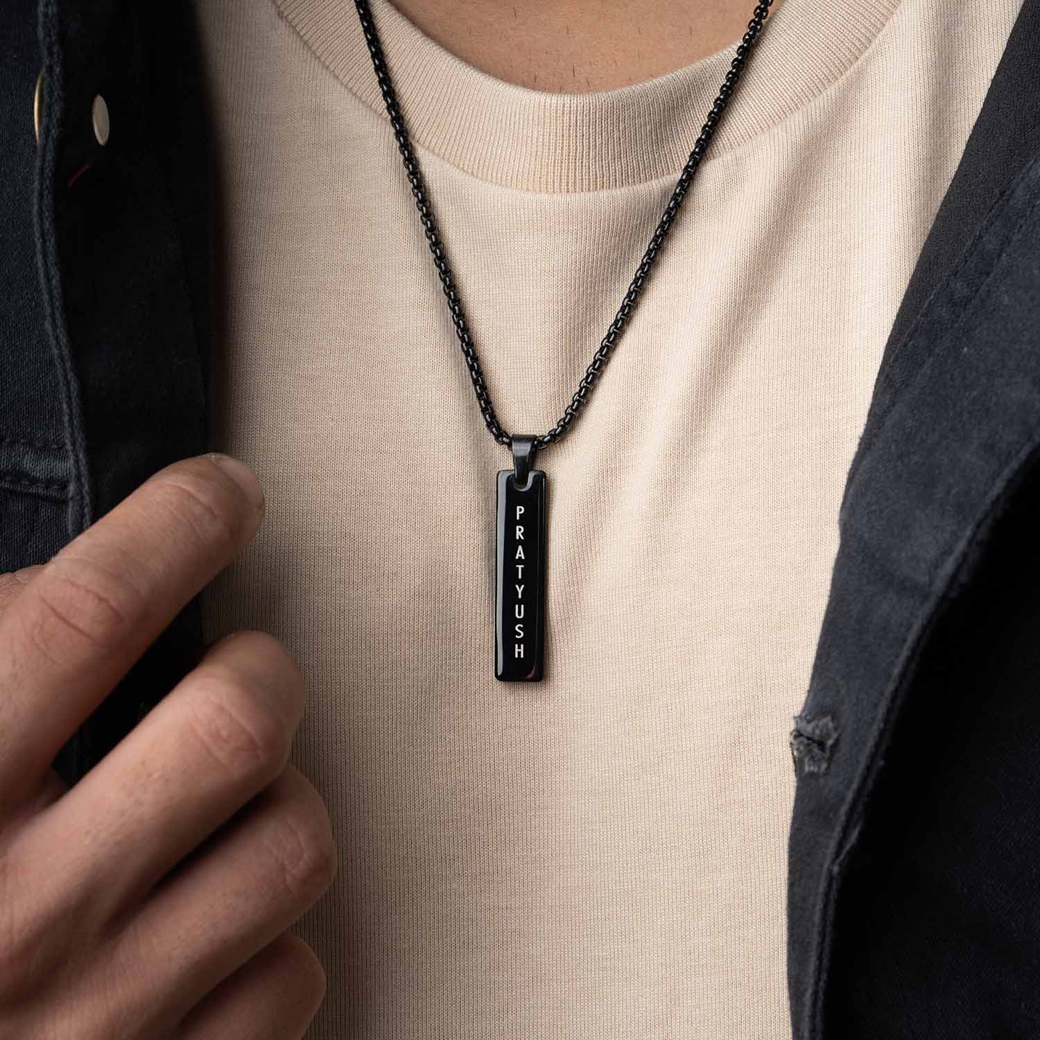 Black Mini Tag Necklace Personalised