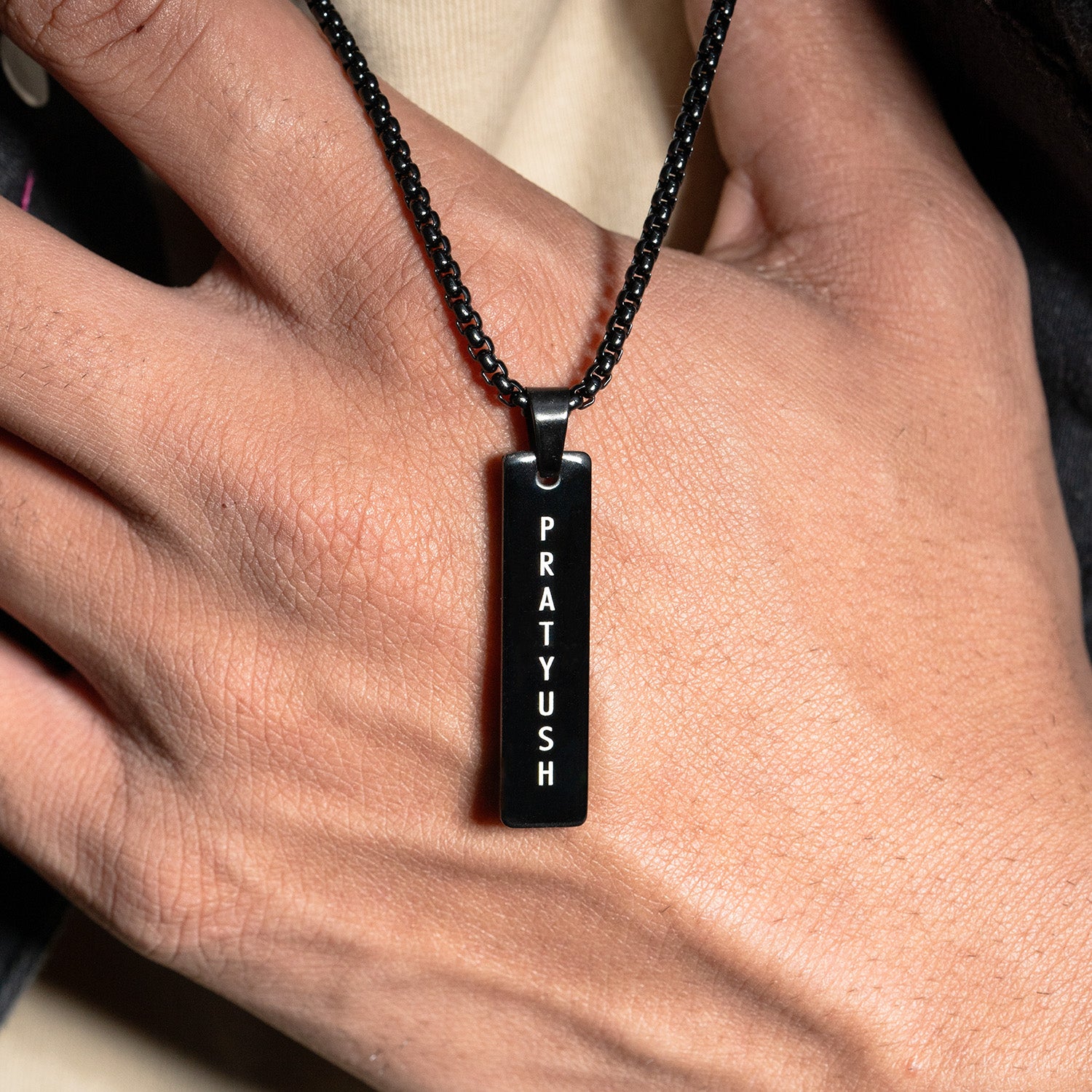 Black Mini Tag Necklace Personalised