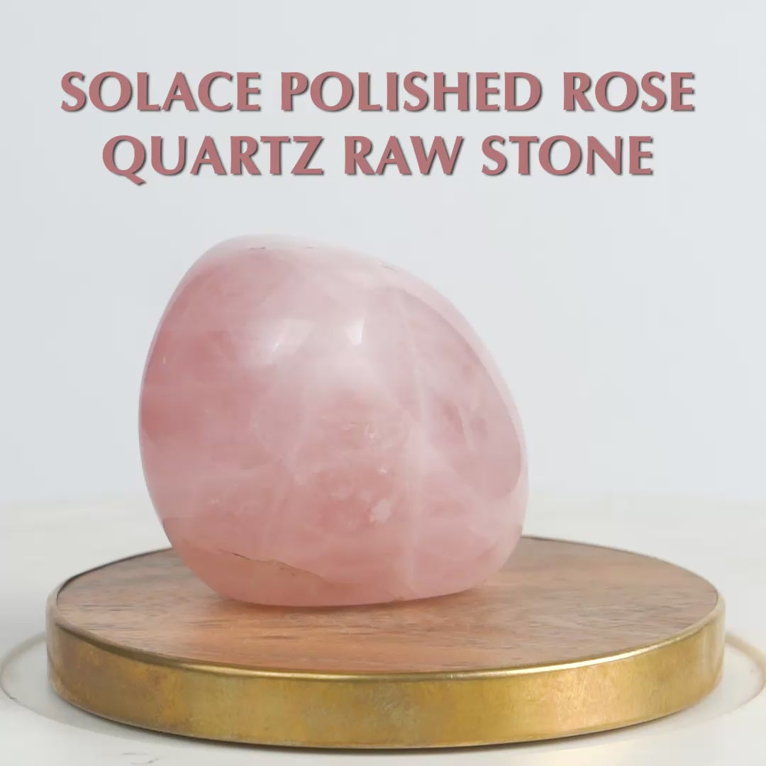 Solace Polished Rose Quartz Raw Stone With Mango Wood Coaster