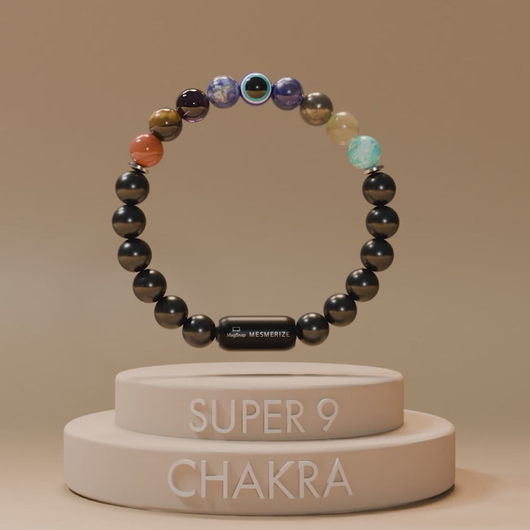 Natural Stone Jewellery Super 9 Chakra Natural Stone Bracelet with Magsnap