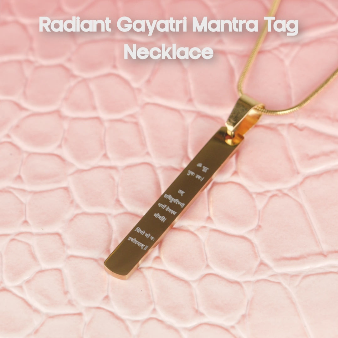 Radiant Gayatri Mantra Rose Gold Tag Necklace