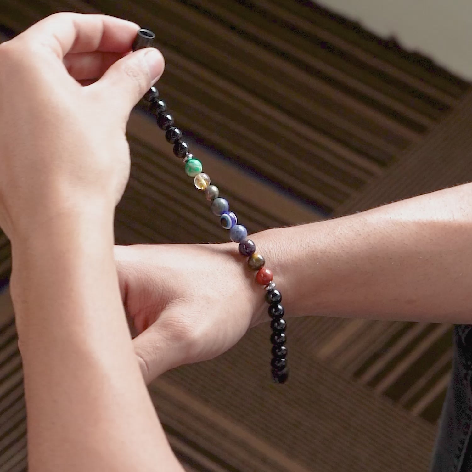 Harmonic African Turquoise & Black Obsidian Natural Stone Bracelet with Magsnap 2