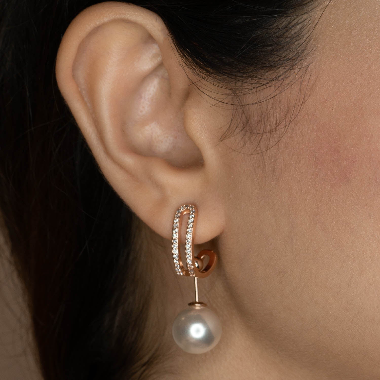 W Premium Jewellery Earrings 4 in 1 Pearl Rose Gold
