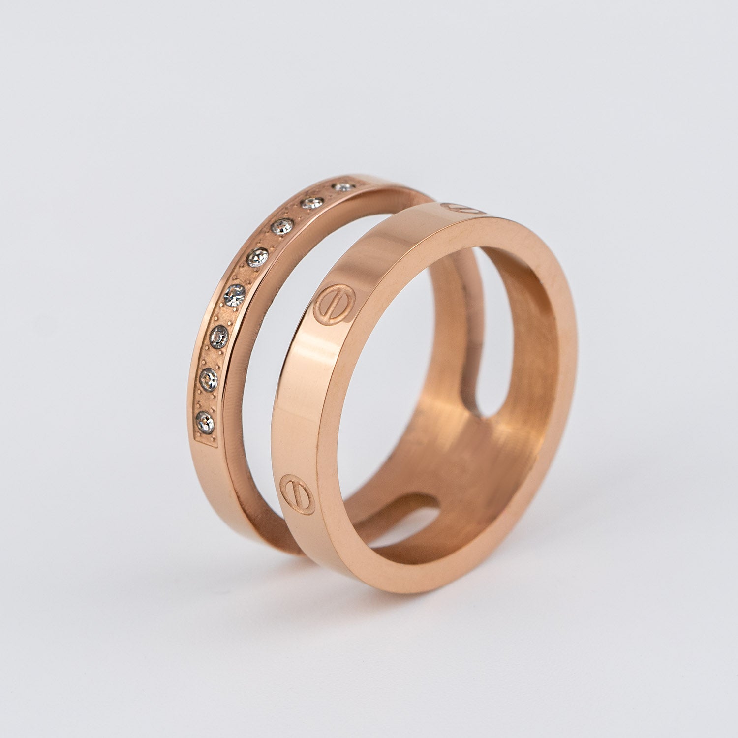 W Premium Jewellery Rose Gold Dual Layer Diamond Ring
