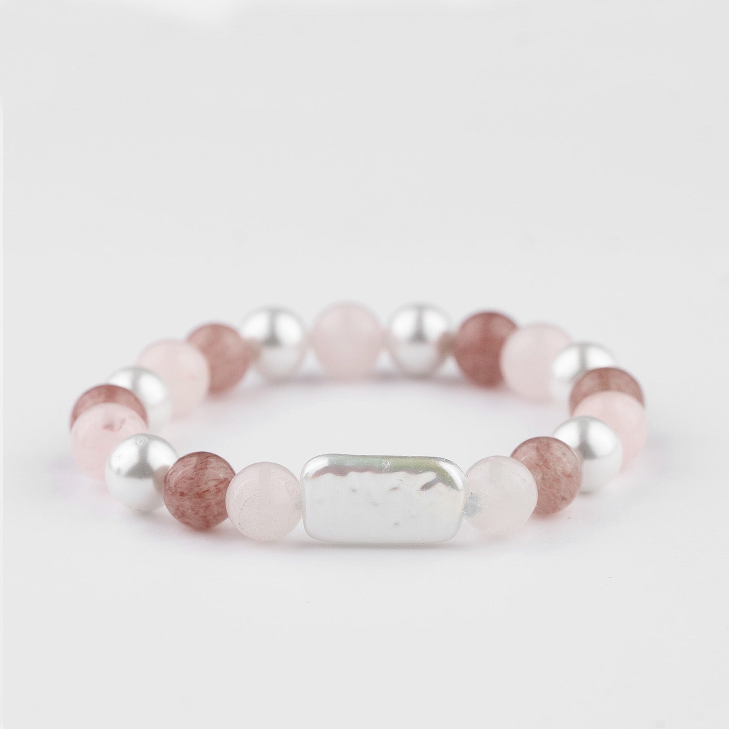 Natural Stone Jewellery Beauty Pearl Strawberry Quartz Natural Stone Elastic Bracelet