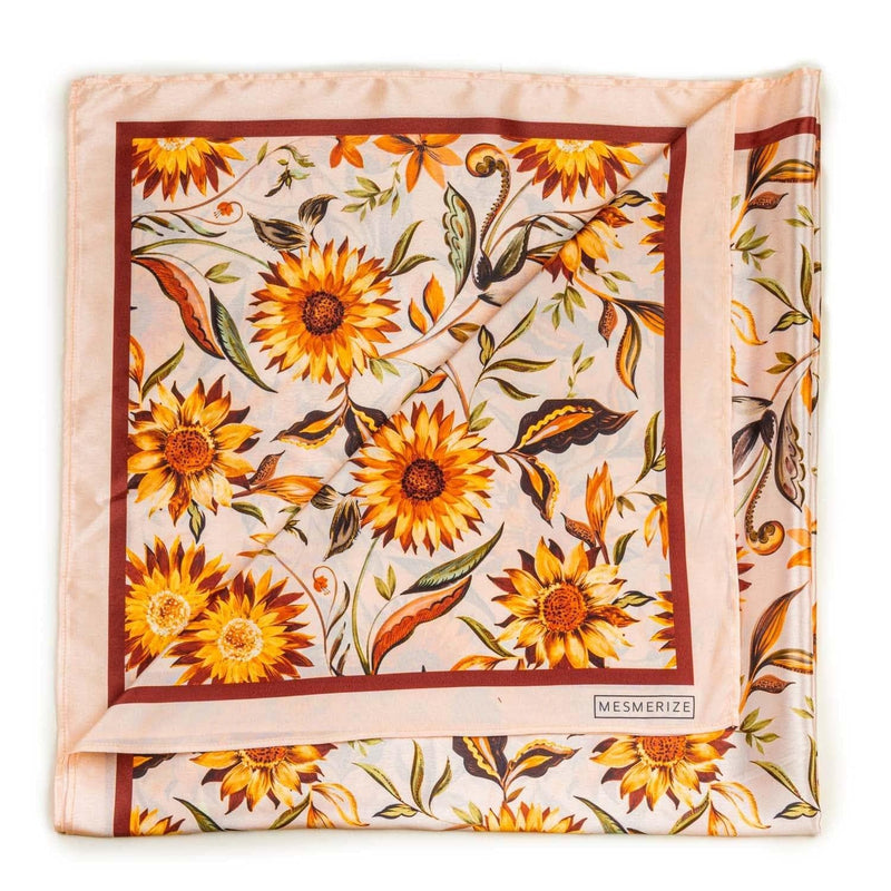 Sunflower Print Satin Square Scarf
