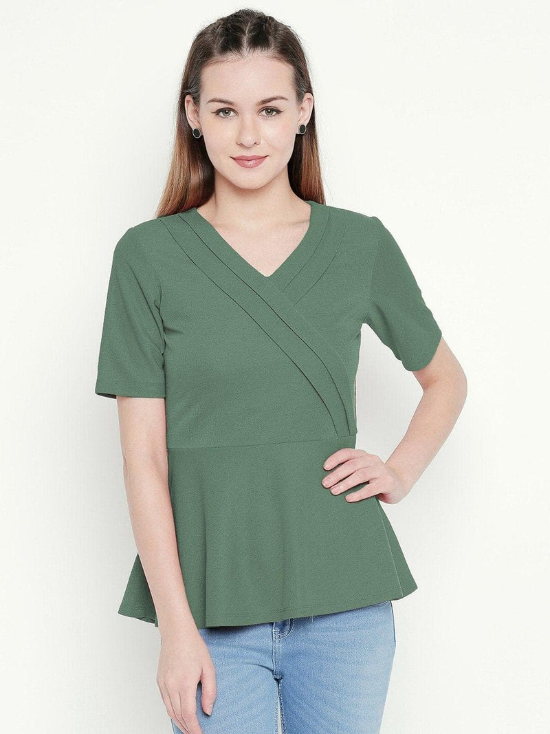 Solid Green Top with Peplum