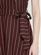 Brown Striped Camisole Dress with Waist Tie Up