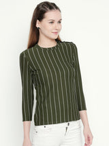 Olive Green Striped Top