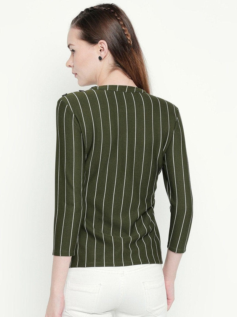 Olive Green Striped Top