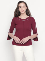 Solid Maroon Top with Slit Sleeve