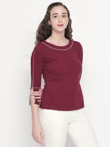 Solid Maroon Top with Slit Sleeve
