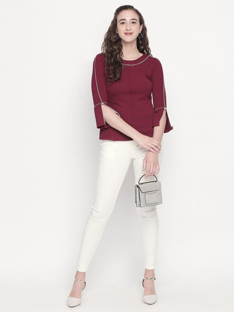 Solid Maroon Top with Slit Sleeve